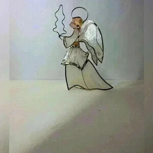 Vintage Capiz Shell Gold Metal Angel With Tree Christmas Ornament 5”